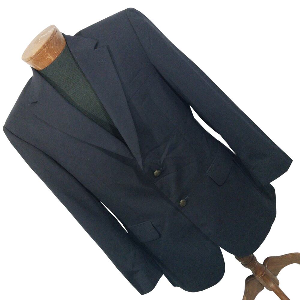 JOSEPH A. BANK! RICH BLACK 100% WOOL, BRASS COAT OF ARMS BUTTONS BLAZER! SZ 39R